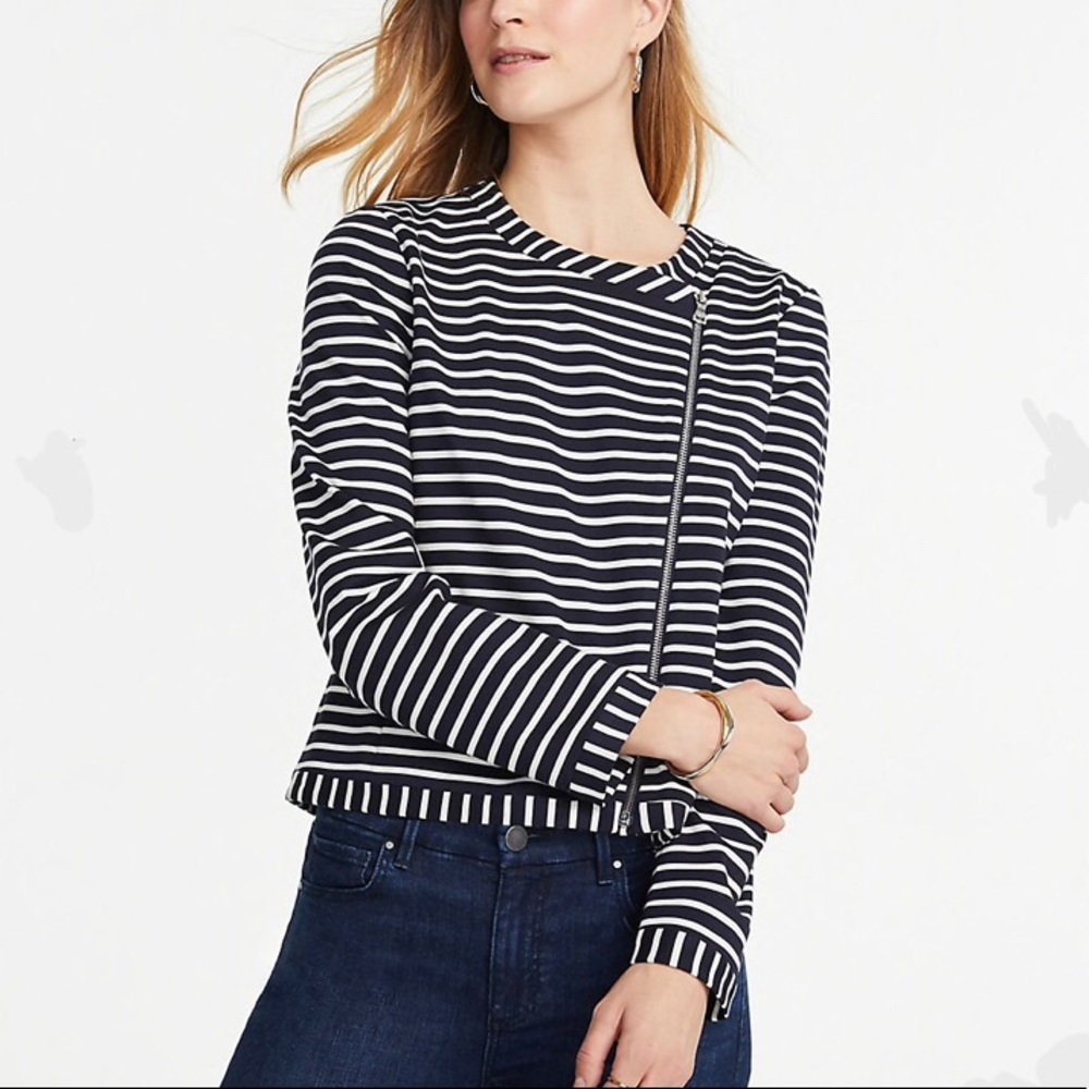 Ann Taylor STRIPED MOTO JACKET XSP